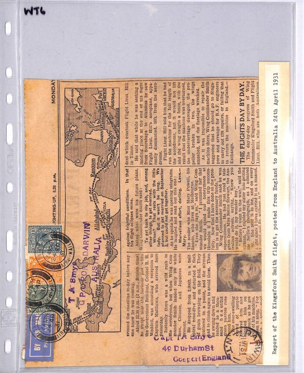 GB/AUSTRALIA Air Mail 1931 *KINGSFORD SMITH FLIGHT* Newspaper Report Flown WT6 - Image 4