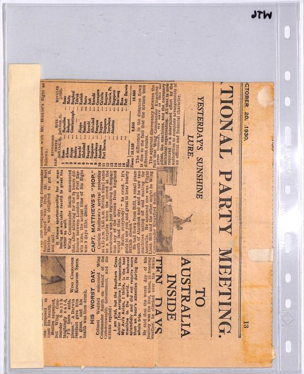 GB/AUSTRALIA Air Mail 1931 *KINGSFORD SMITH FLIGHT* Newspaper Report Flown WT6 - Image 5