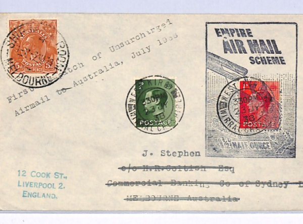 GB/AUSTRALIA Cover 1938 KEVIII KGV MIXED FRANKING Empire Air Mail Scheme XF188