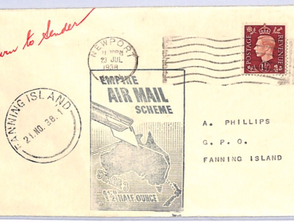 GB/*FANNING ISLAND* Cover GILBERT ELLICE 1938 KGVI Empire Air Mail Scheme XF220 - Image 3