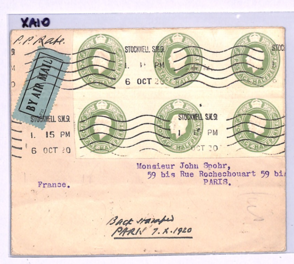 GB/FRANCE Early Air Mail Cover 1920 Stockwell Paris Stationery STO BLOCK{6} XA10 - Image 8