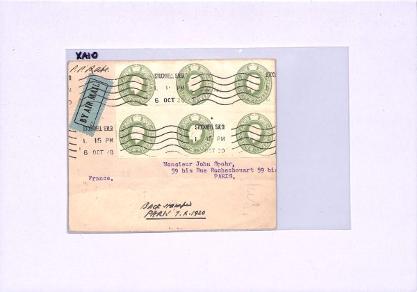GB/FRANCE Early Air Mail Cover 1920 Stockwell Paris Stationery STO BLOCK{6} XA10 - Image 10