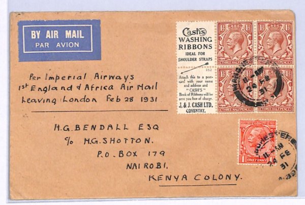 GB/KENYA Air KGV *ADVERT BOOKLET PANE* Cover 1931 IMPERIAL FIRST FLIGHT XF123 - Image 3