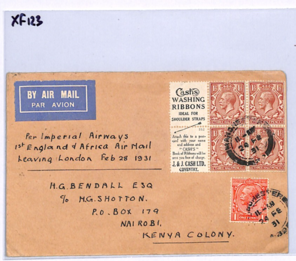 GB/KENYA Air KGV *ADVERT BOOKLET PANE* Cover 1931 IMPERIAL FIRST FLIGHT XF123 - Image 5