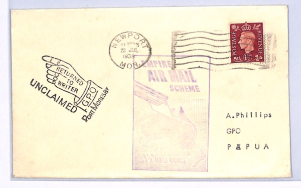 GB/PAPUA Cover EMPIRE AIR SCHEME 1938 *POINTING HAND/Port Moresby* Retour XF216 - Image 4