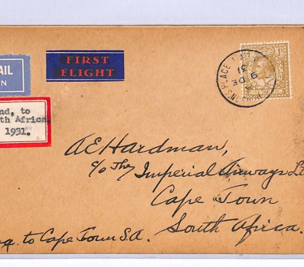 GB/SOUTH AFRICA Air Mail Cover IMPERIAL FIRST FLIGHT 1931 *UNUSUAL LABELS* XF119