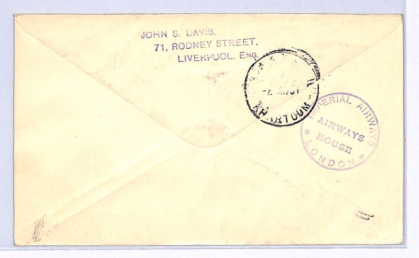 GB/SUDAN Air KGV 4d CONTROL *J17* Cover IMPERIAL FIRST FLIGHT 1931 Shambe XF113 - Image 5