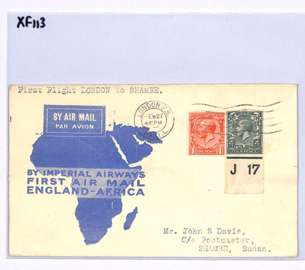 GB/SUDAN Air KGV 4d CONTROL *J17* Cover IMPERIAL FIRST FLIGHT 1931 Shambe XF113 - Image 6