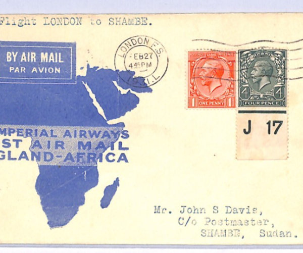 GB/SUDAN Air KGV 4d CONTROL *J17* Cover IMPERIAL FIRST FLIGHT 1931 Shambe XF113