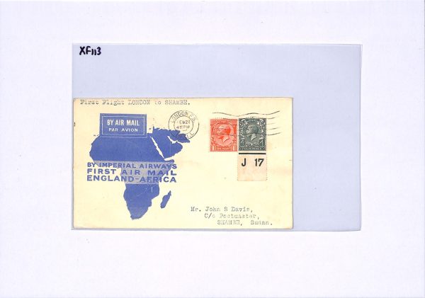 GB/SUDAN Air KGV 4d CONTROL *J17* Cover IMPERIAL FIRST FLIGHT 1931 Shambe XF113 - Image 8