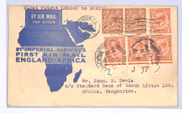 GB/TANGANYIKA Airmail KGV *CONTROL STRIP* Cover 1931 IMPERIAL FIRST FLIGHT XF121 - Image 4