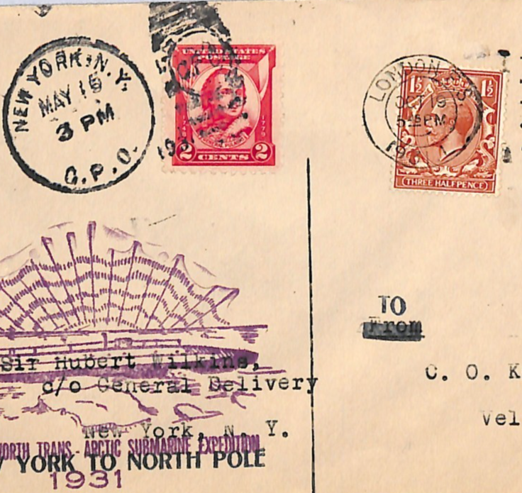 GB/USA ARCTIC SUBMARINE EXPEDITION 1931 Cover MIXED FRANKING NY-North Pole UG99 - Image 5