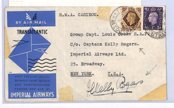 GB/USA Cover IMPERIAL FIRST FLIGHT *Kelly Rogers* SIGNED Pilot 1939 Airmail XF93 - Image 3