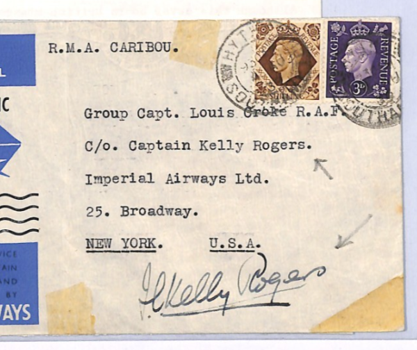 GB/USA Cover IMPERIAL FIRST FLIGHT *Kelly Rogers* SIGNED Pilot 1939 Airmail XF93