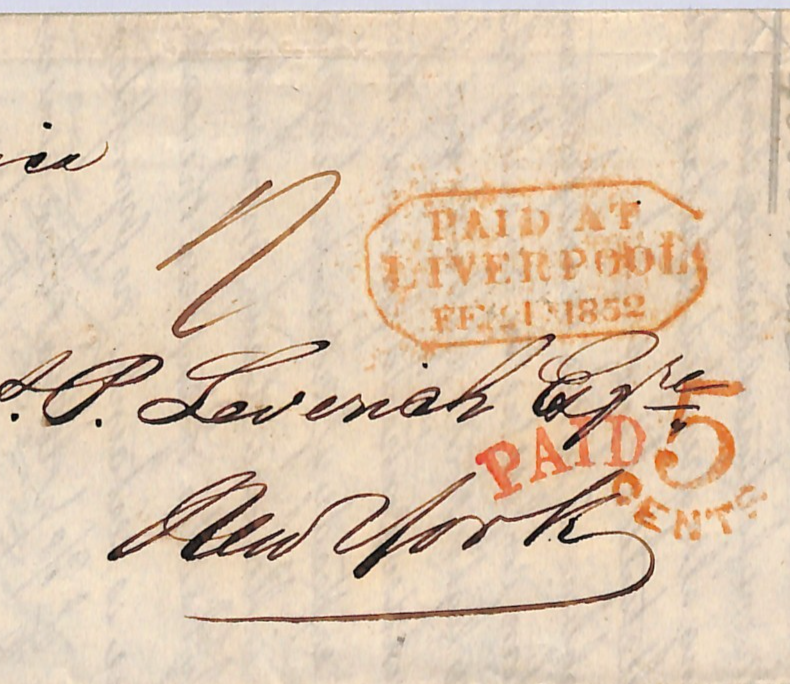 GB/USA TRANSATLANTIC Cover 1857 Letter Red *PAID AT LIVERPOOL* Lozenge UG234 - Image 3