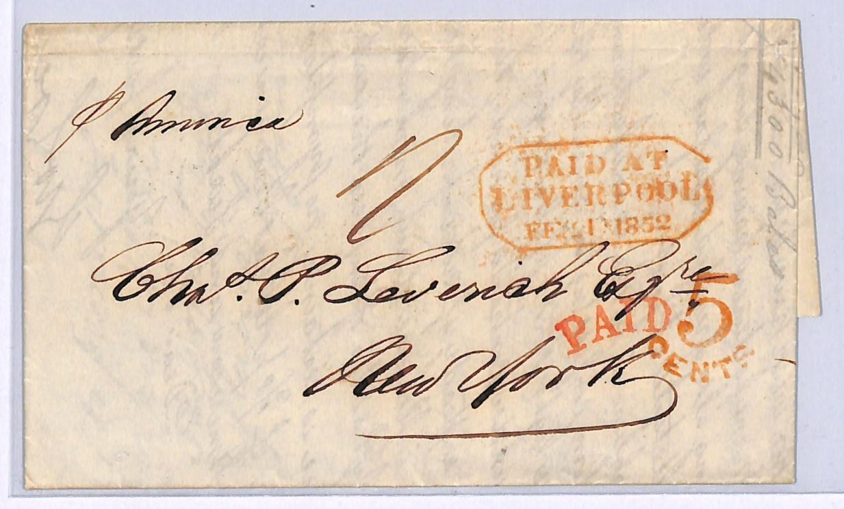 GB/USA TRANSATLANTIC Cover 1857 Letter Red *PAID AT LIVERPOOL* Lozenge UG234 - Image 4
