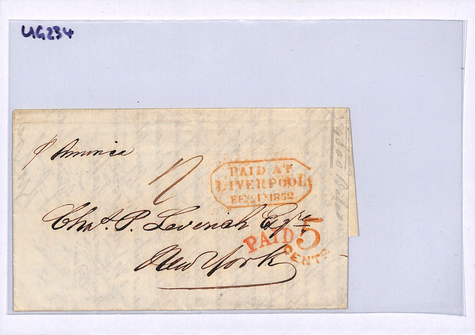 GB/USA TRANSATLANTIC Cover 1857 Letter Red *PAID AT LIVERPOOL* Lozenge UG234 - Image 6