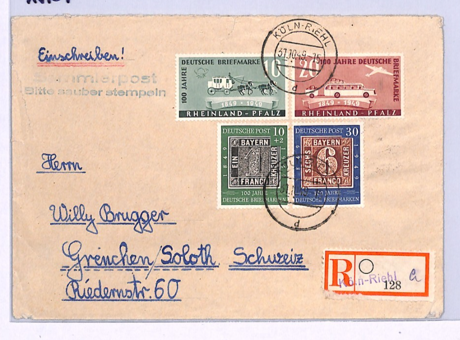 GERMANY 1949 Cover RHEINLAND-PFALZ * STAMP CENTENARY* Set Mixed Franking XV104 - Image 3