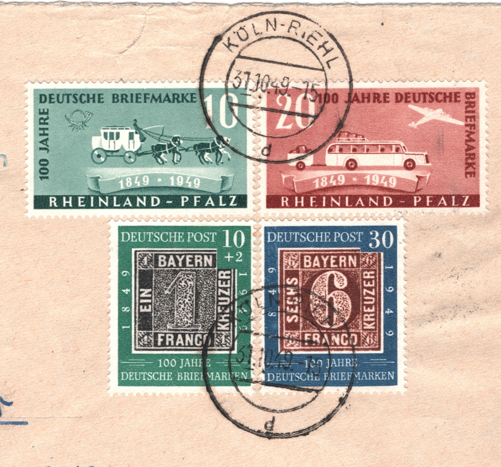 GERMANY 1949 Cover RHEINLAND-PFALZ * STAMP CENTENARY* Set Mixed Franking XV104 - Image 6