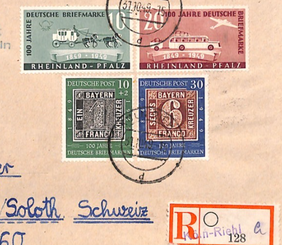 GERMANY 1949 Cover RHEINLAND-PFALZ * STAMP CENTENARY* Set Mixed Franking XV104 - Image 8