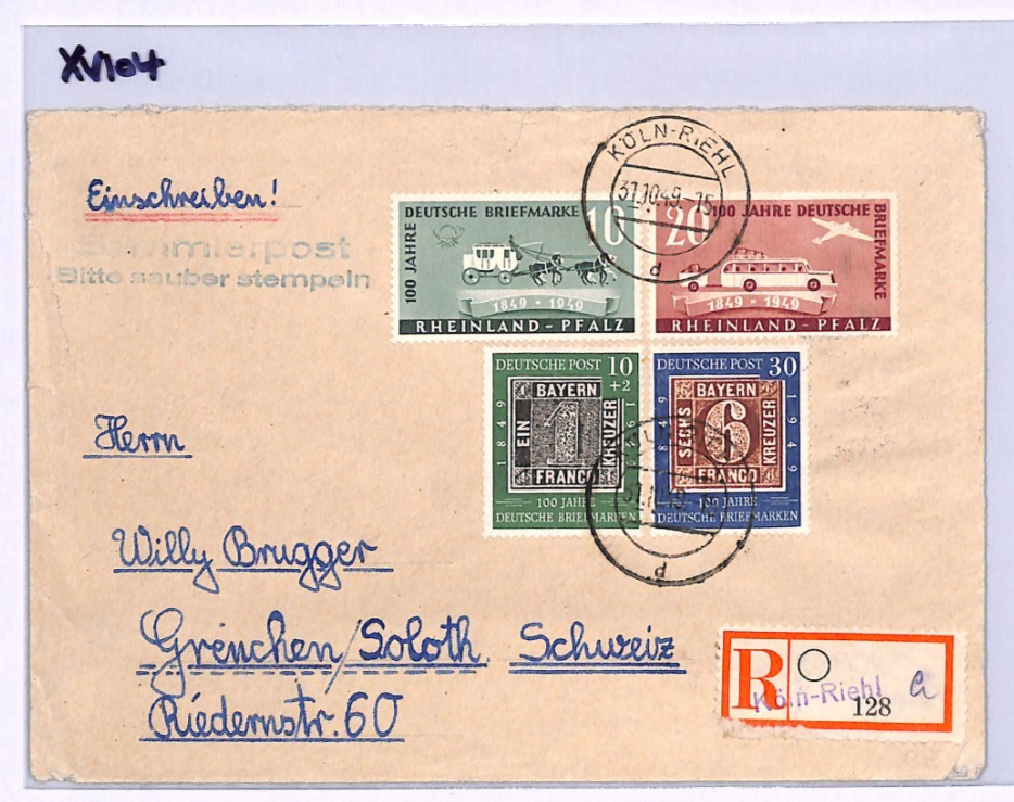 GERMANY 1949 Cover RHEINLAND-PFALZ * STAMP CENTENARY* Set Mixed Franking XV104 - Image 9