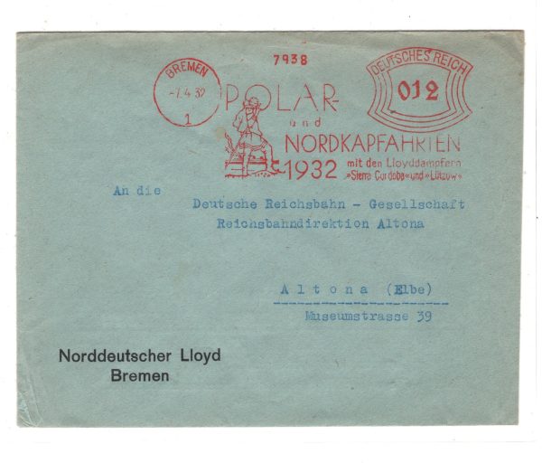 GERMANY Advert POLAR Cover NORDDEUTSCHER LLOYD Bremen Meter 1932 SHIP BIRD KZ355 - Image 4