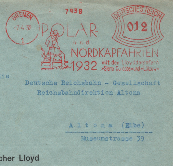 GERMANY Advert POLAR Cover NORDDEUTSCHER LLOYD Bremen Meter 1932 SHIP BIRD KZ355 - Image 6