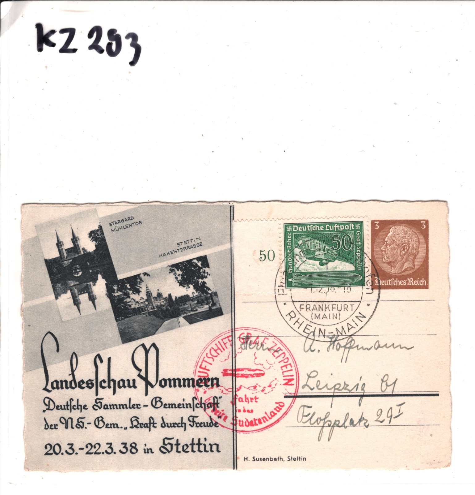 GERMANY Advert POMMERN Stationery Card ZEPPELIN Air Mail 1938 Sudetenland KZ293 - Image 6