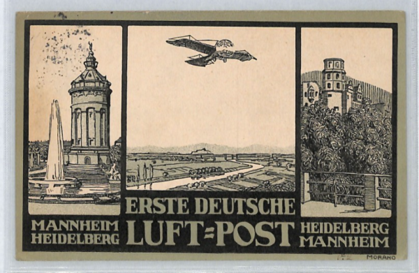GERMANY Air Mail Card 1912 FIRST FLIGHT Mannheim Heidelberg{samwells}XT147 - Image 3