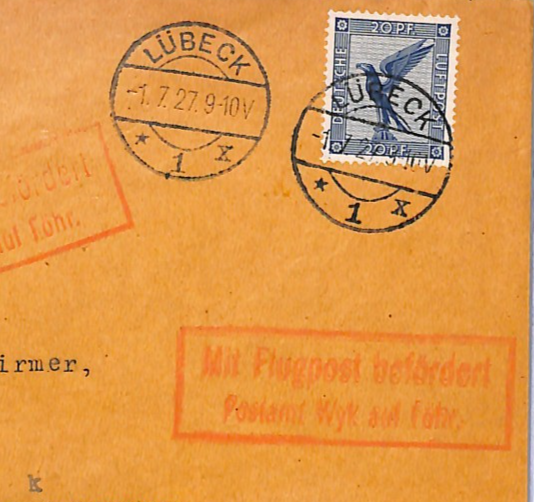 GERMANY Air Mail Cover 1927 FIRST FLIGHT Lübeck-Wyk *FRISIAN ISLANDS*{Joffe}VT16 - Image 3