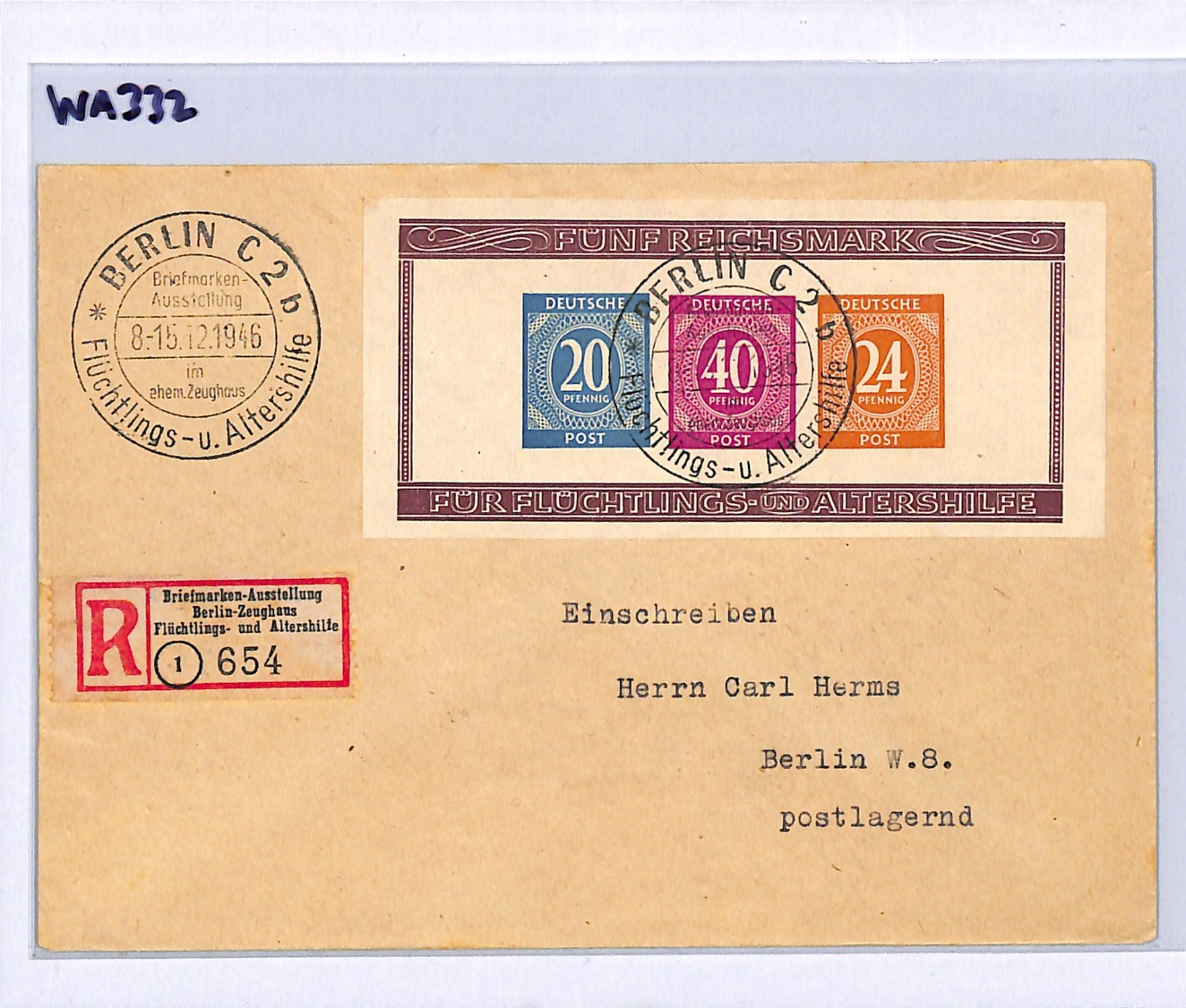 GERMANY Allied Occ Cover 1946 MINI-SHEET (5m) *IMPERF* Berlin Expo CDS Reg WA332 - Image 5