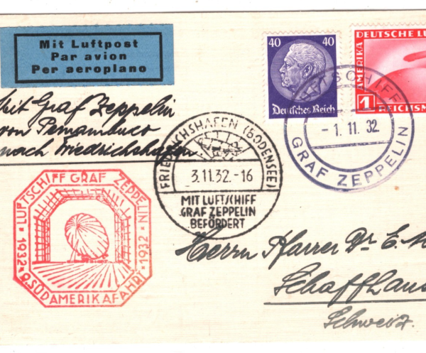 GERMANY An Bord Card ZEPPELIN 1m Air *9.SÜDAMERIKAFAHRT* 1932 Switzerland KZ271 - Image 4