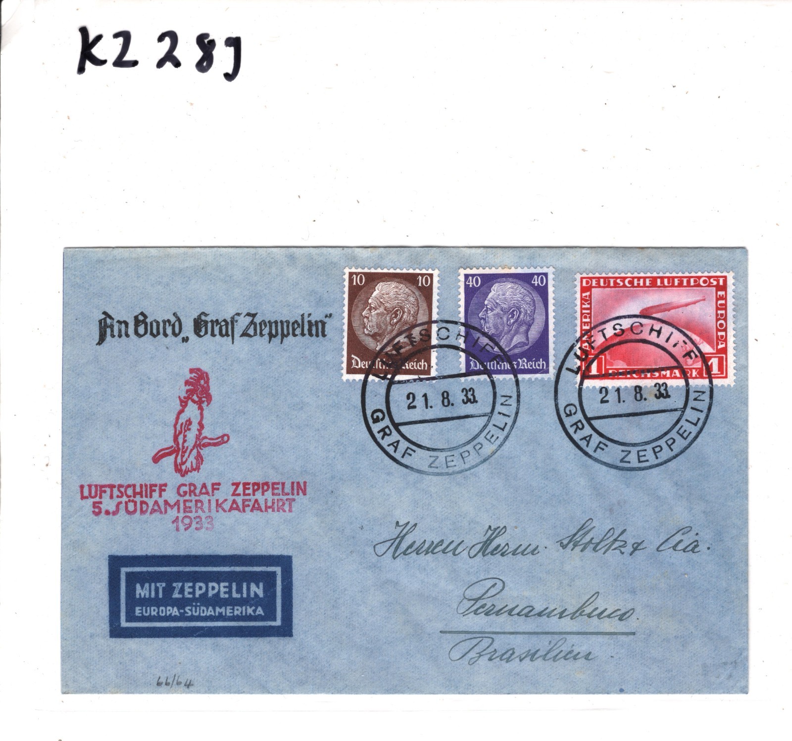 GERMANY An Bord GRAF ZEPPELIN 1m Air Cover *5.SÜDAMERIKAFAHRT* 1933 Recife KZ289 - Image 5