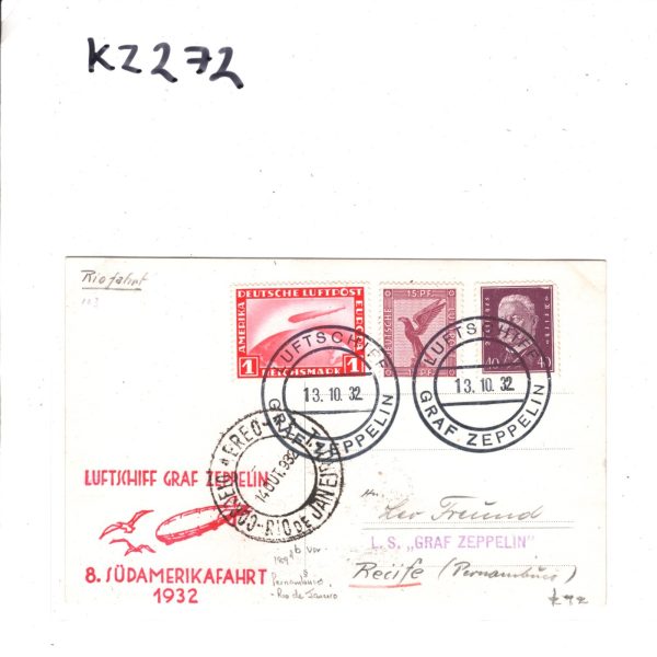 GERMANY An Bord ZEPPELIN 1m Air Mail Card *8.SÜDAMERIKAFAHRT* 1932 Recife KZ272 - Image 8