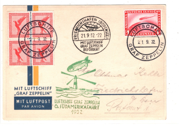 GERMANY An Bord ZEPPELIN Air 1m Card *6.SÜDAMERIKAFAHRT* 1932 LIGHTHOUSE KZ273 - Image 3