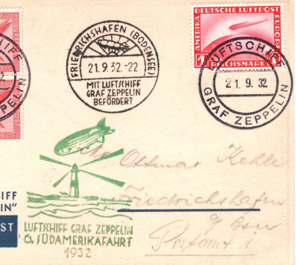 GERMANY An Bord ZEPPELIN Air 1m Card *6.SÜDAMERIKAFAHRT* 1932 LIGHTHOUSE KZ273