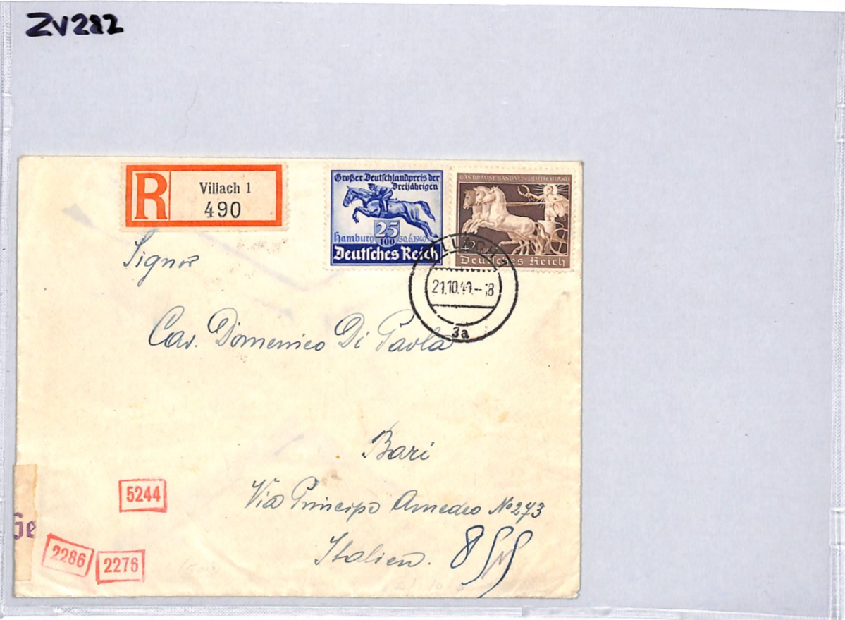 GERMANY Austria WW2 Cover 42+108pf *CHARIOT RACE* 1940 Reg Villach HORSES ZV282 - Image 11