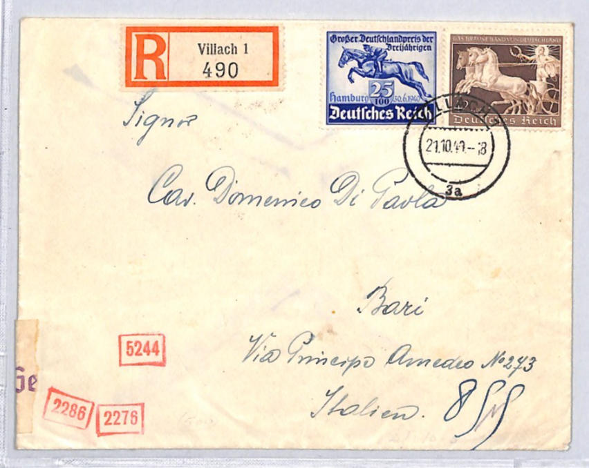 GERMANY Austria WW2 Cover 42+108pf *CHARIOT RACE* 1940 Reg Villach HORSES ZV282 - Image 3