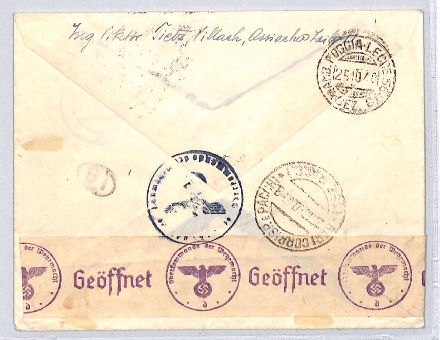 GERMANY Austria WW2 Cover 42+108pf *CHARIOT RACE* 1940 Reg Villach HORSES ZV282 - Image 4