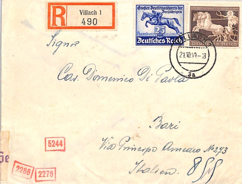GERMANY Austria WW2 Cover 42+108pf *CHARIOT RACE* 1940 Reg Villach HORSES ZV282 - Image 7