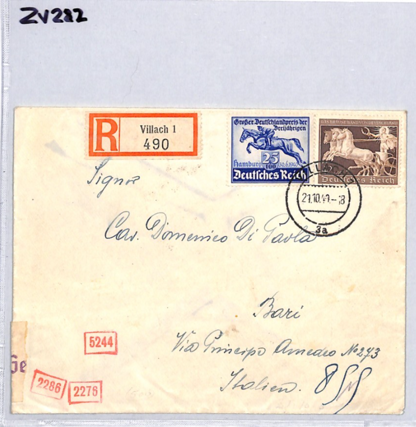 GERMANY Austria WW2 Cover 42+108pf *CHARIOT RACE* 1940 Reg Villach HORSES ZV282 - Image 9