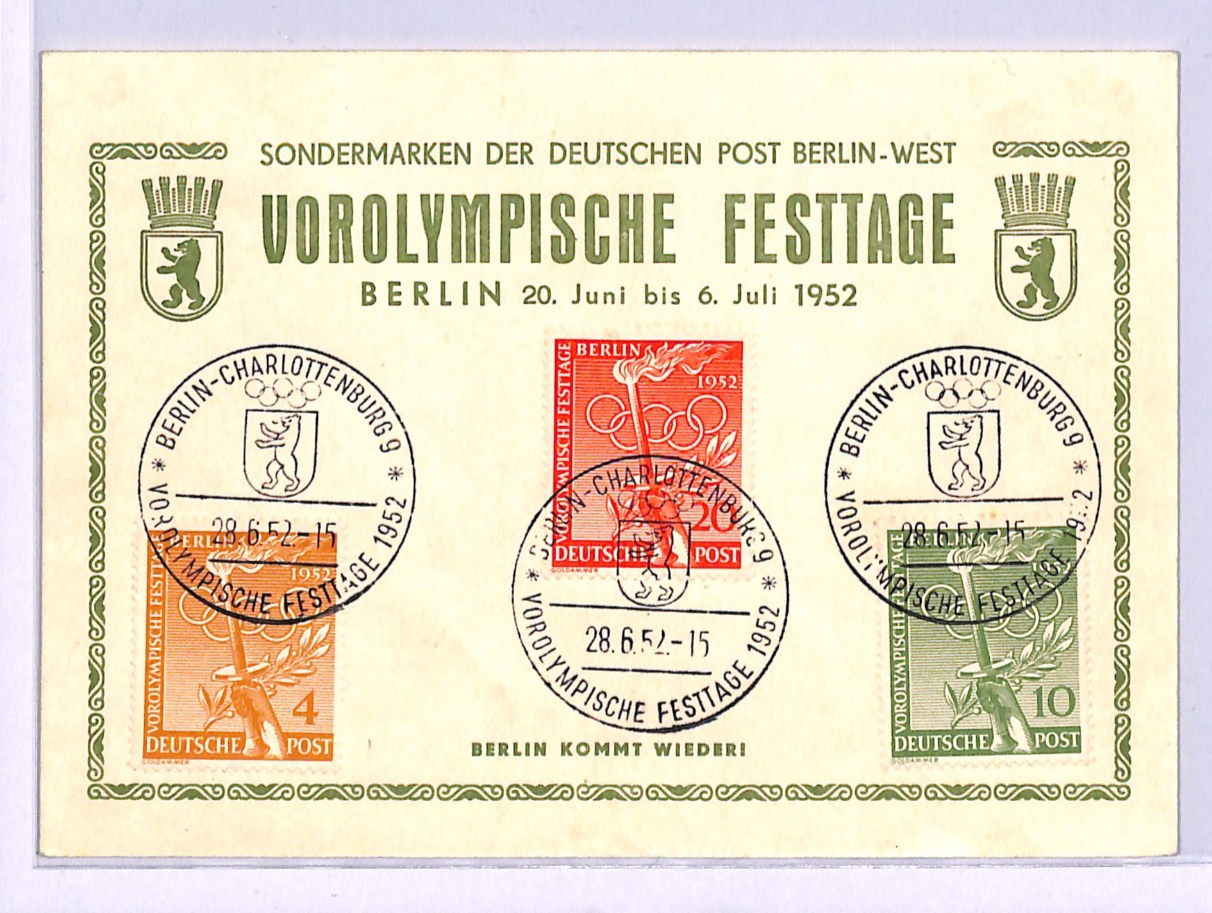 GERMANY BERLIN 1952 Dedicated Postcard *OLYMPICS* Set Special CDS SPORTS WA354