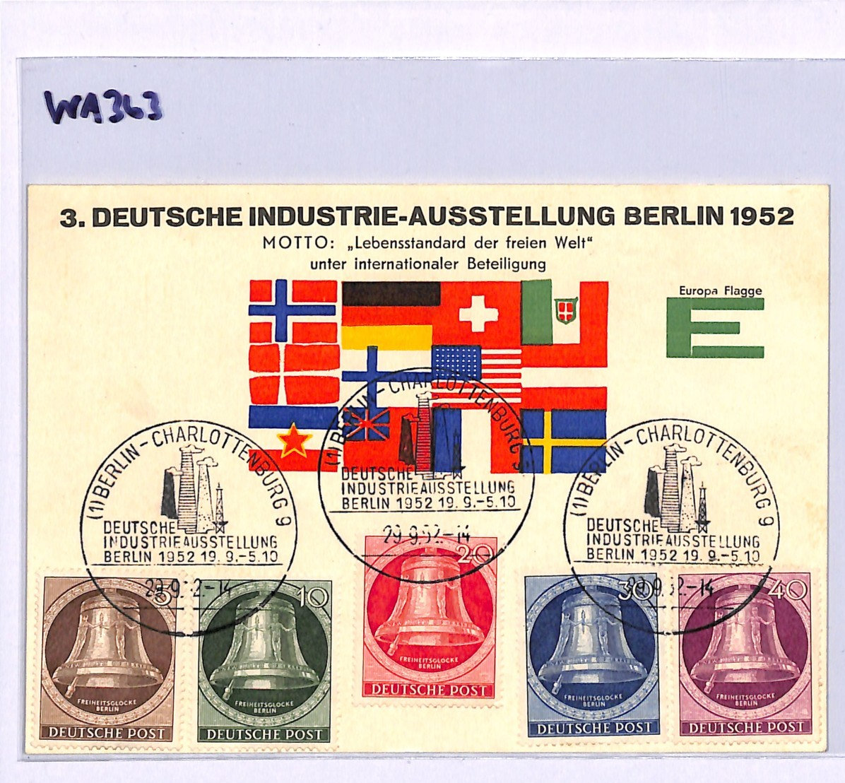 GERMANY BERLIN 1952 Expo Card *FREEDOM BELL* (1951) Full Set {5} c£200+** WA363 - Image 5