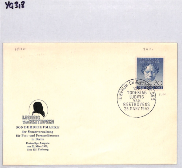GERMANY (BERLIN) 1952 FDC *Beethoven* ILLUSTRATED First Day Cover MUSIC YG318 - Image 8