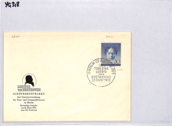 GERMANY (BERLIN) 1952 FDC *Beethoven* ILLUSTRATED First Day Cover MUSIC YG318 - Image 10