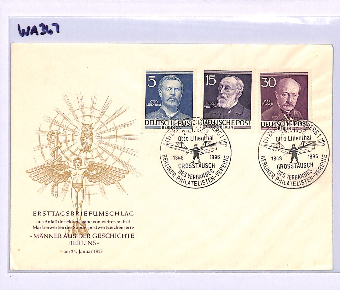 GERMANY BERLIN 1953 FDC Famous Berliners NEW VALUES Illustrated First Day WA367 - Image 5