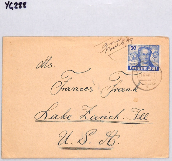 GERMANY (BERLIN) 30pf *GOETHE* Used 1949 CDS Cover USA POETRY {samwells}YG288 - Image 8