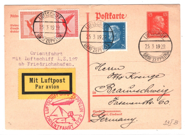 GERMANY Card 1929 ZEPPELIN Air Mail Super *ORIENTFAHRT* PYRAMIDS Cachet KZ46 - Image 3