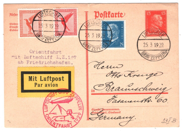 GERMANY Card 1929 ZEPPELIN Air Mail Super *ORIENTFAHRT* PYRAMIDS Cachet KZ46 - Image 6