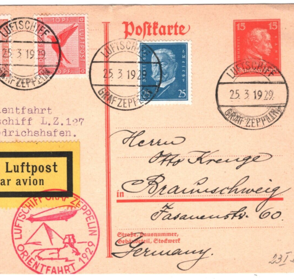 GERMANY Card 1929 ZEPPELIN Air Mail Super *ORIENTFAHRT* PYRAMIDS Cachet KZ46